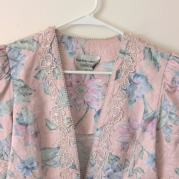 Vintage Nah Nah Collection by Jonathan Tait Women 14P Pink Floral Shirt Coquette - Picture 4 of 9